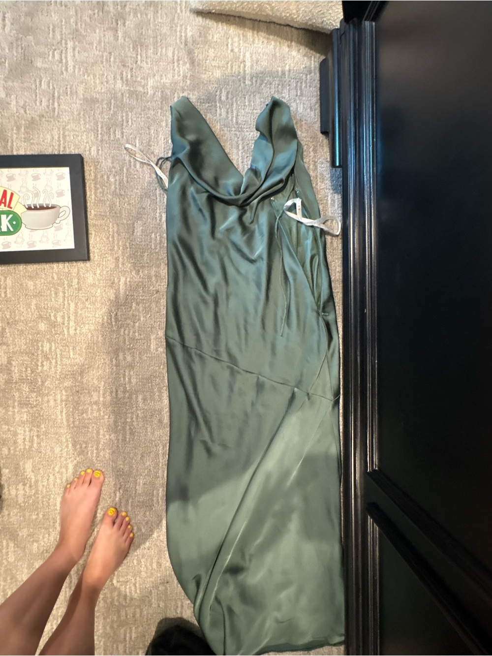 Azazie Satin Cowl Slip Maxi Dress in Green